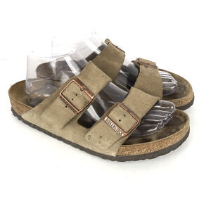 BIRKENSTOCK Arizona Suede Leather Two Strap Big Buckle Sandals Sz 40 Taupe Tan